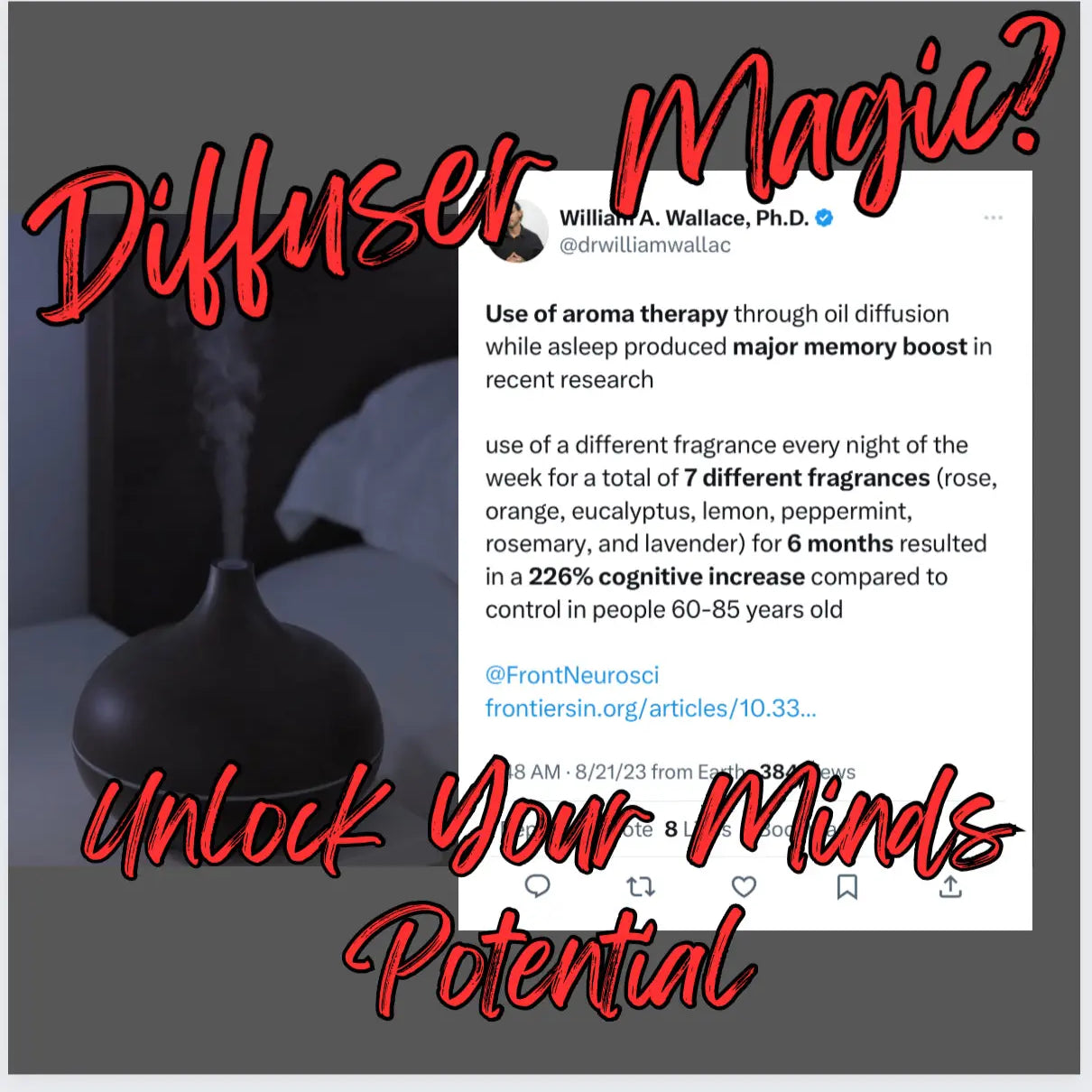 diffuser Diffusing essential oils to unlock the minds potential.  Diffusing Essential Oils increase Cognitive functions