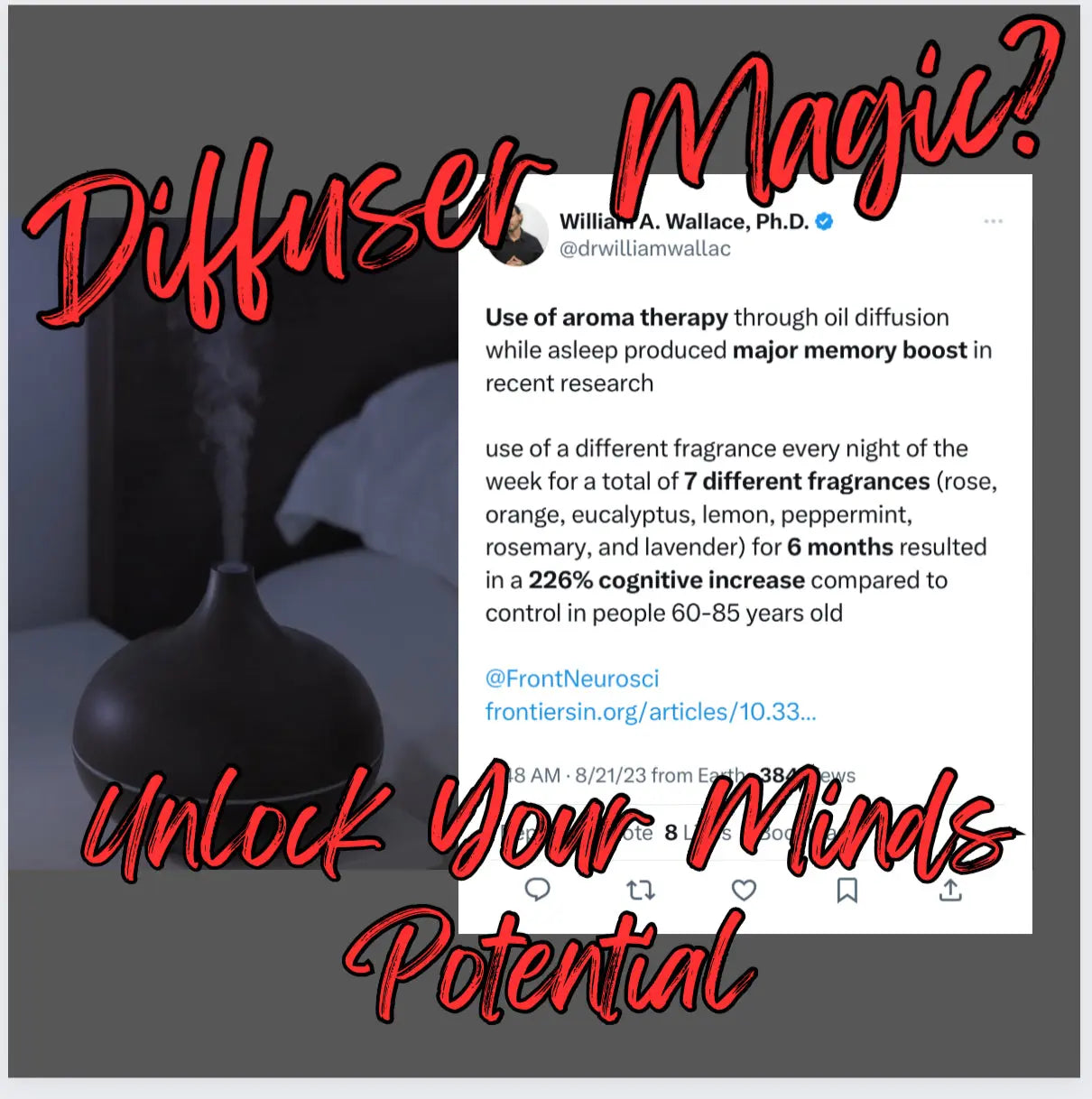 diffuser Diffusing essential oils to unlock the minds potential.  Diffusing Essential Oils increase Cognitive functions