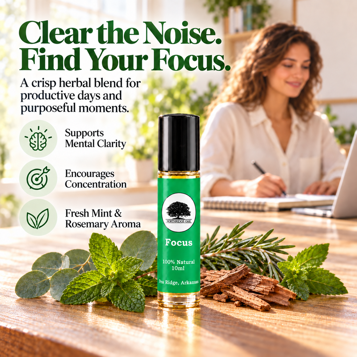 Focus Essential Oil Roller – 10 mL Northridge Oak