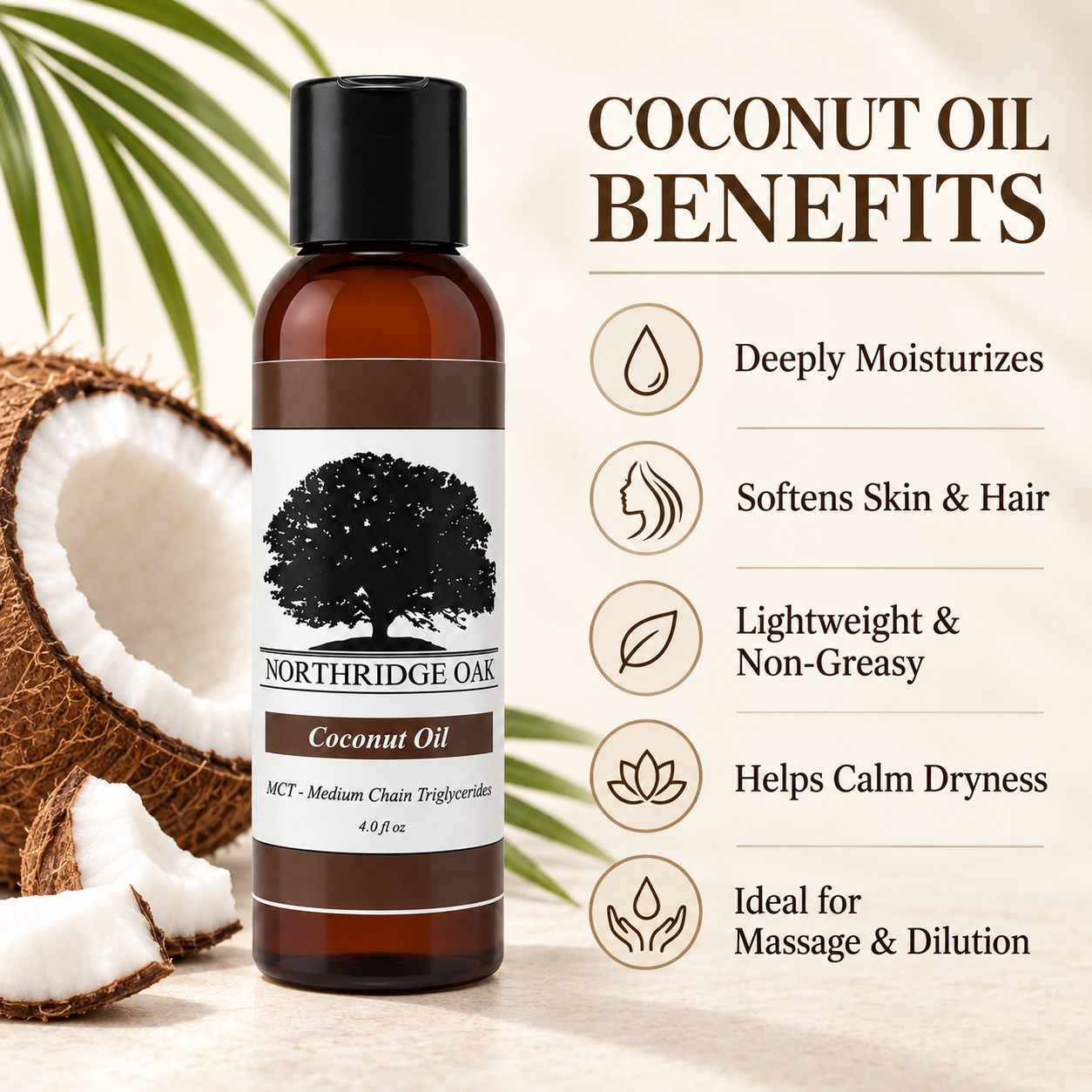 Fractionated Coconut Oil – 4 oz Northridge Oak