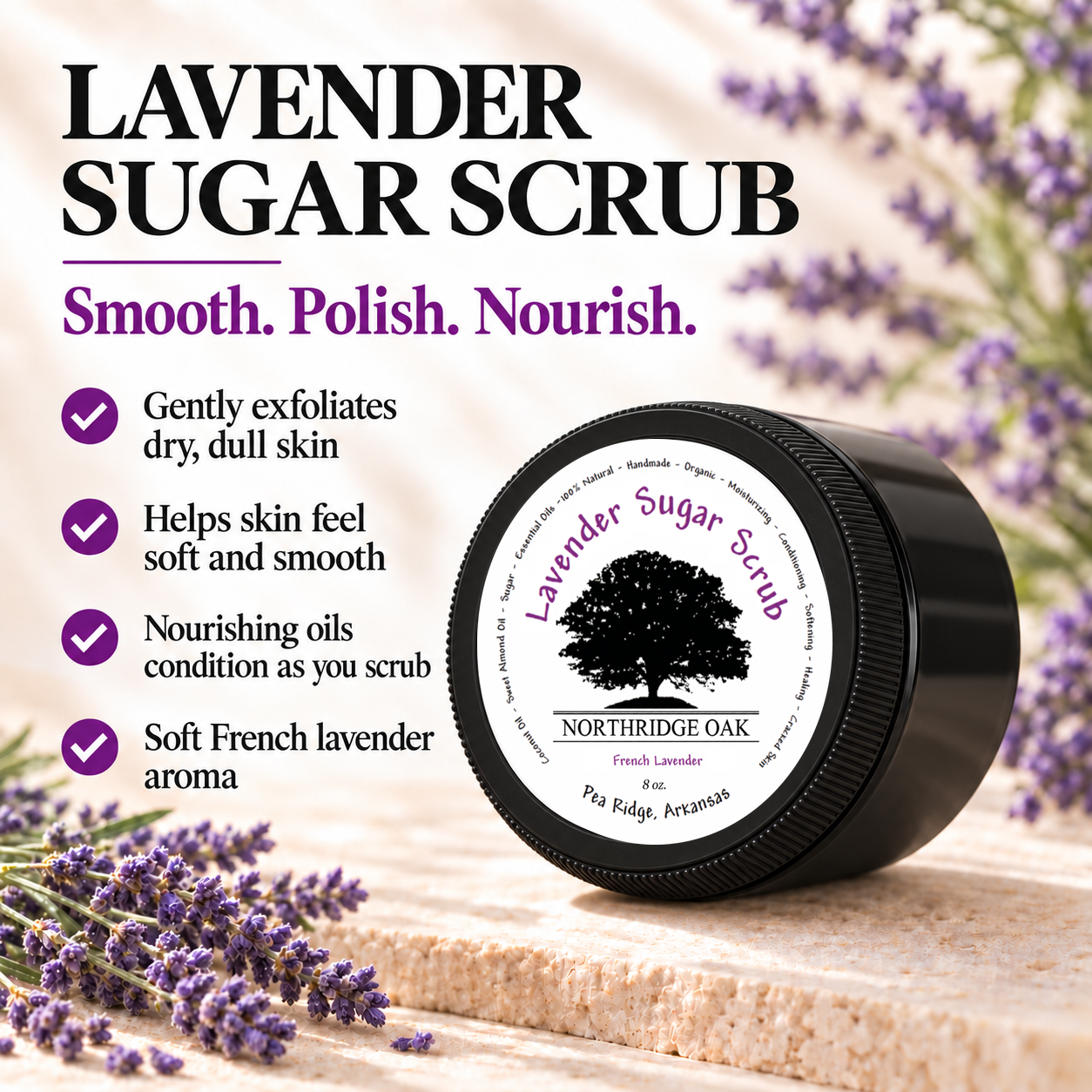 Lavender Sugar Scrub – 8 oz Northridge Oak