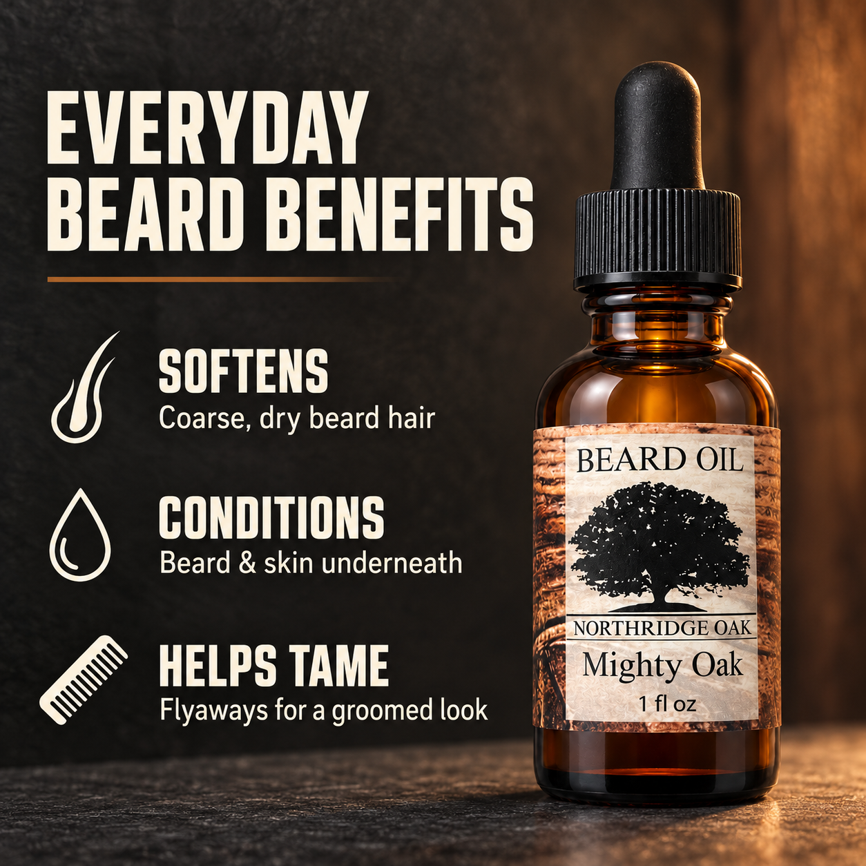 Mighty Oak Beard Oil – 1 oz Northridge Oak