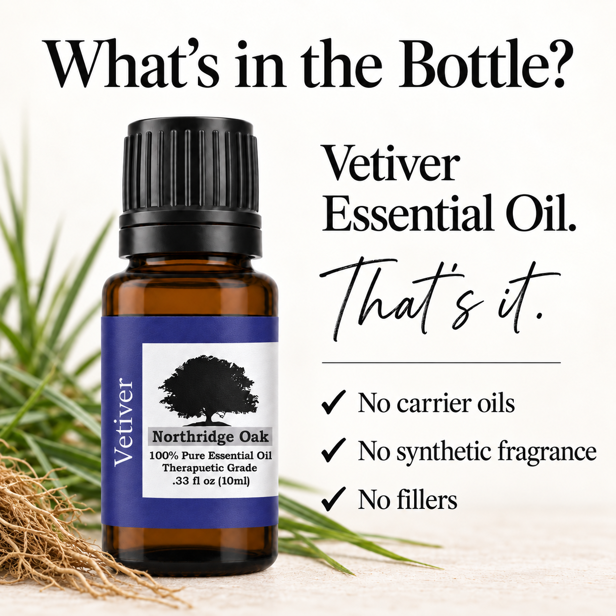 100% Pure Vetiver Essential Oil – 10 mL Northridge Oak
