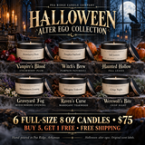 Halloween Alter Ego Collection — six full-size 8 oz Pea Ridge Candle Company candles for $75.