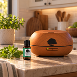 Northridge Oak Peppermint Essential Oil and diffuser in a warm kitchen setting