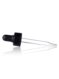Black PP 20-400 ribbed skirt dropper assembly with rubber bulb and glass pipette (fits 1 oz bottle) - Northridge Oak